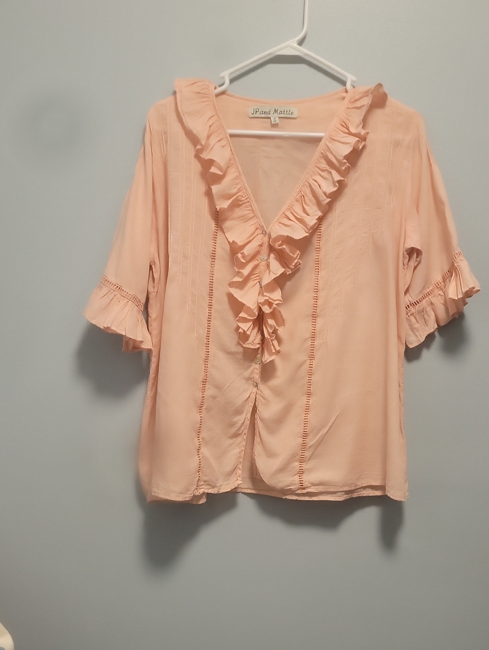 JP and Matte Peach Ruffle V-Neck Blouse